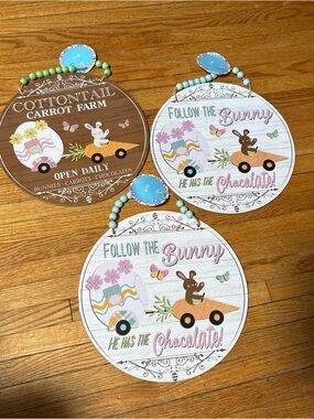 Easter Bunny Wall Hanging Trio - Pastel Pink, Mint & Brown